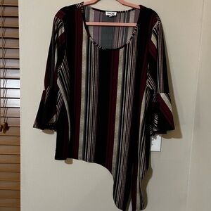 Siren Lily Woman Blouse Women 2x Stripe 3/4 Sleeves Stretch Top